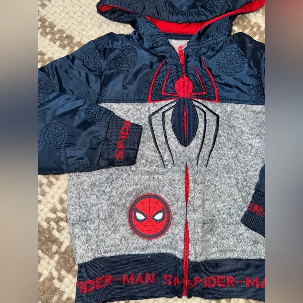 Marvel Spiderman Fleece Zip Up Hoodie Sweatshirt Boys Size 3TLined Jacket Kids